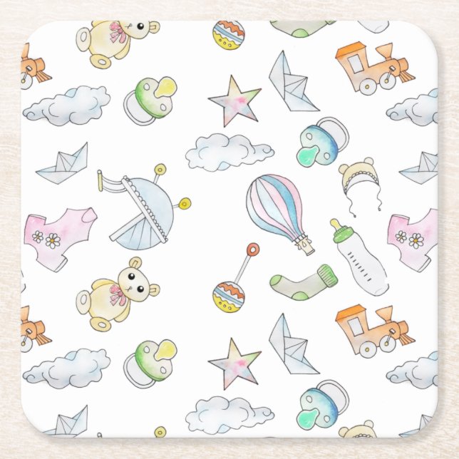 Posavasos Cuadrado De Papel Bebés (Anverso)