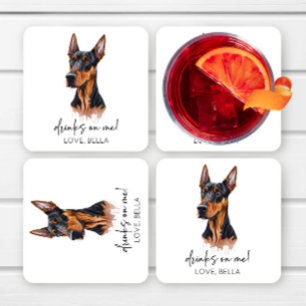 Posavasos Cuadrado De Papel ¡Bebidas a mi cuenta! Bodas de perro Dobermann