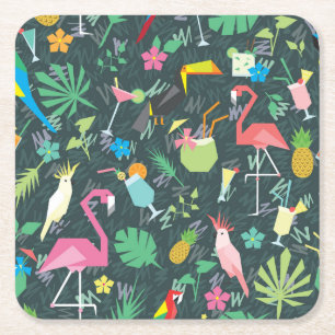 Posavasos Cuadrado De Papel Bebidas De Aves Tropicales: Vibrantes Sin Mar.