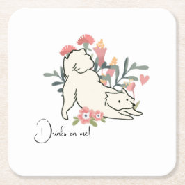 Posavasos Cuadrado De Papel Bebidas de perro en mi Boda de cócteles de primave