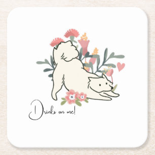 Posavasos Cuadrado De Papel Bebidas de perro en mi Boda de cócteles de primave