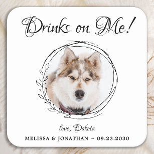 Posavasos Cuadrado De Papel Bebidas En Mí Mascota Personalizado Boda De Perros
