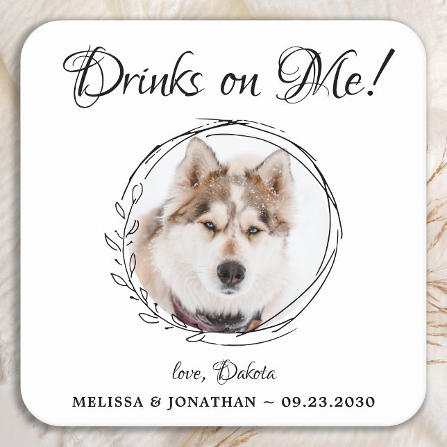 Posavasos Cuadrado De Papel Bebidas En Mí Mascota Personalizado Boda De Perros (Subido por el creador)