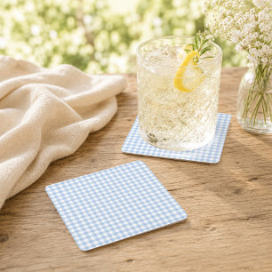 Posavasos Cuadrado De Papel Bebidas para Baby Shower con Cuadros Azules Claros
