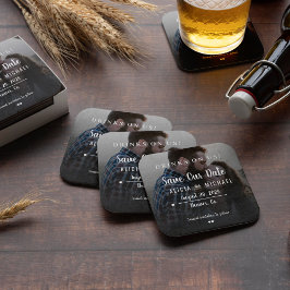 Posavasos Cuadrado De Papel Bebidas sobre nosotros simple foto boda ahorramos 