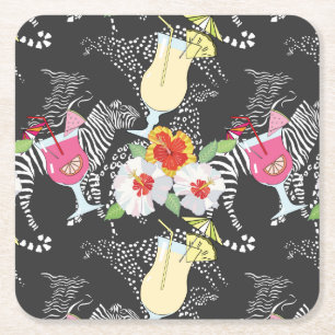 Posavasos Cuadrado De Papel Bebidas tropicales con animales