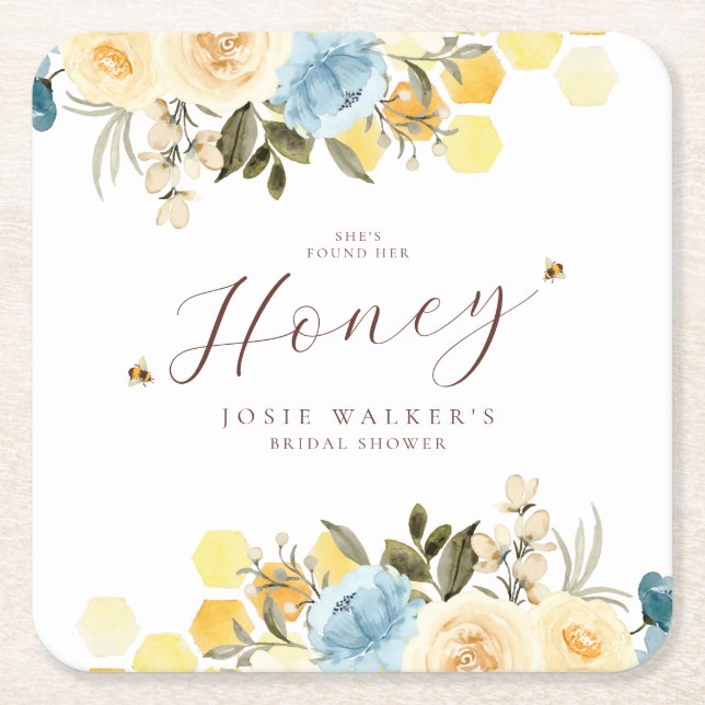 Posavasos Cuadrado De Papel Bee Bridal Shower (Anverso)