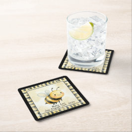 Posavasos Cuadrado De Papel Bee Bug Boy Baby Shower