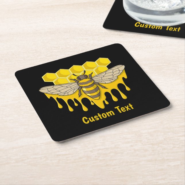Posavasos Cuadrado De Papel Bee Hive Honey (En perspectiva)