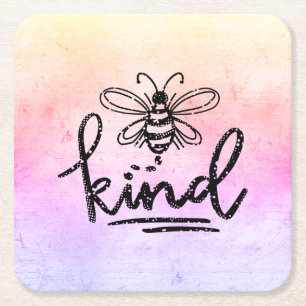 Posavasos Cuadrado De Papel Bee Kind Rainbow Ombre