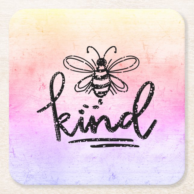 Posavasos Cuadrado De Papel Bee Kind Rainbow Ombre (Anverso)