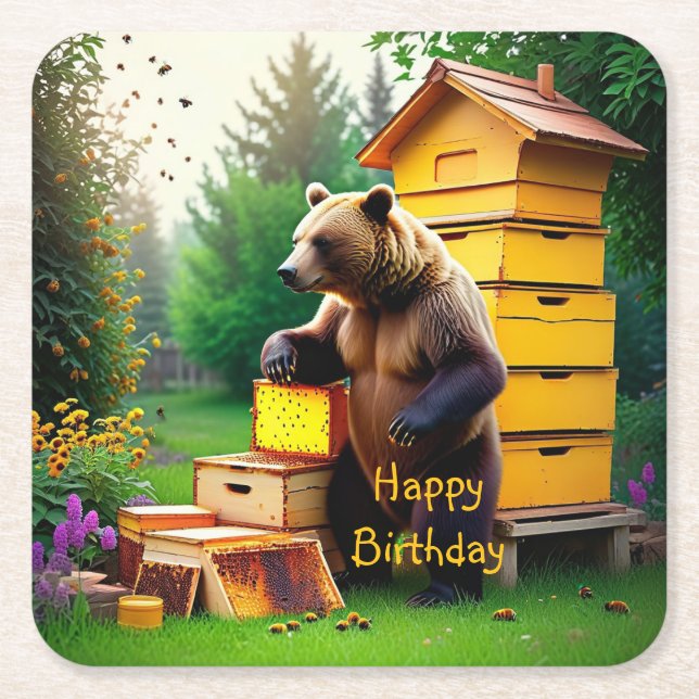 Posavasos Cuadrado De Papel Beehive Bear (Anverso)