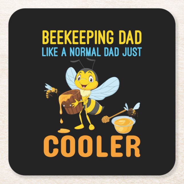 Posavasos Cuadrado De Papel Beekeeper Art BeeKeeping Dad (Anverso)