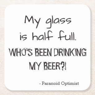 Posavasos Cuadrado De Papel Beer divertida cita con optimista paranoico