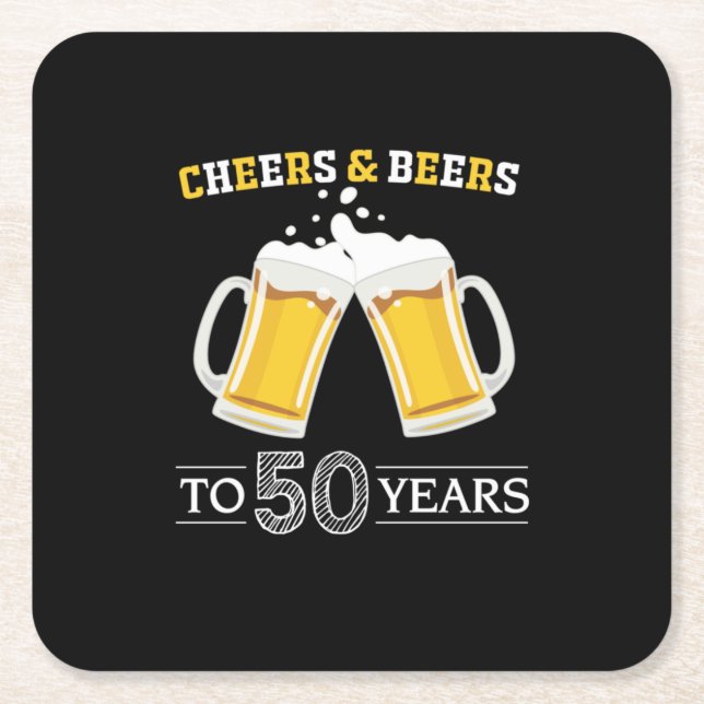 Posavasos Cuadrado De Papel Beer Drinker Cheers and Beers to 50 Years Birthday (Anverso)