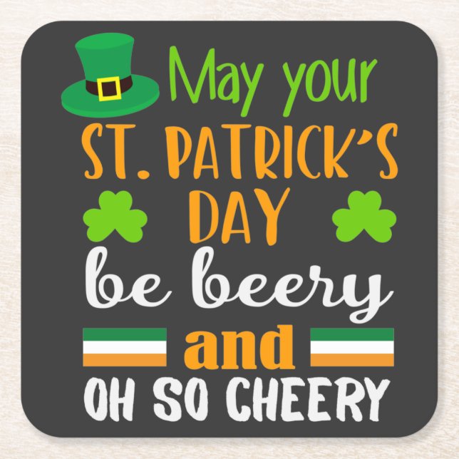 Posavasos Cuadrado De Papel Beery Cheery St. Patrick's Day (Anverso)