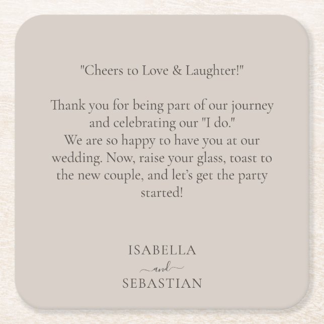 Posavasos Cuadrado De Papel Beige Romantic Funny Message Wedding (Anverso)