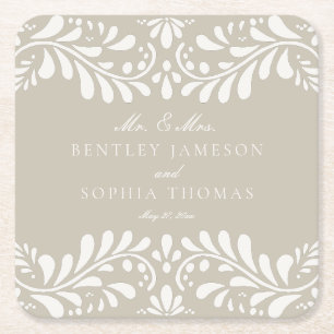 Posavasos Cuadrado De Papel Beige Talavera Tile Estilo español Fiesta Boda