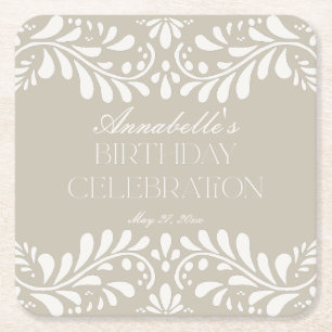 Posavasos Cuadrado De Papel Beige Talavera Tile Fiesta fiesta de cumpleaños
