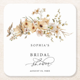 Posavasos Cuadrado De Papel Beige Wild Flowers Bridal Shower