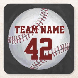 Posavasos Cuadrado De Papel Béisbol con Nombre y Número