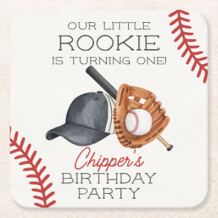 Posavasos Cuadrado De Papel Béisbol Little Rookie Home Run Birday
