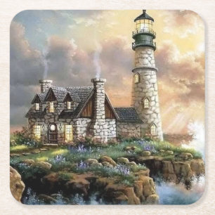 Posavasos Cuadrado De Papel Bella Artes del faro de piedra