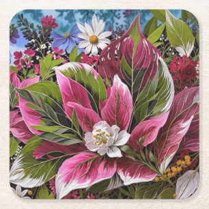 Posavasos Cuadrado De Papel Bella fantasía floral colorida