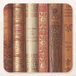 Posavasos Cuadrado De Papel Bellas espinas de libros (beige)