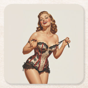 Posavasos Cuadrado De Papel Belleza retro 50