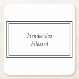 Posavasos Cuadrado De Papel Bendecido bendecido español blanco y negro bilingü