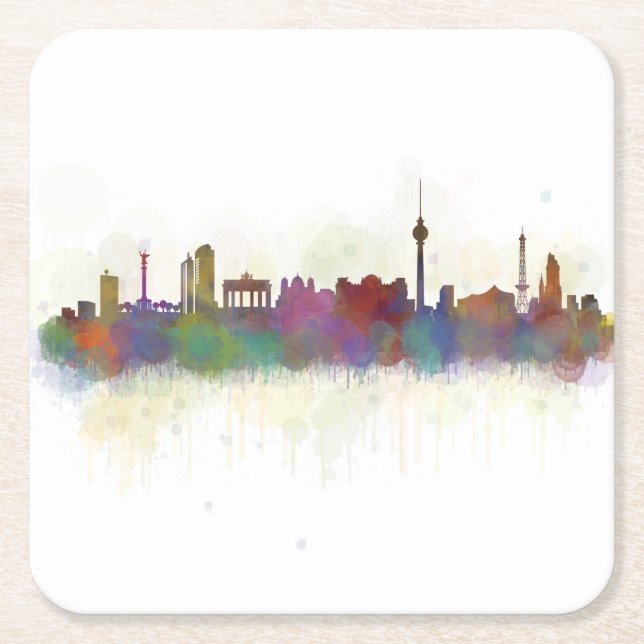 Posavasos Cuadrado De Papel Berlin city Germany. Deutsche Skyline art v2 (Anverso)