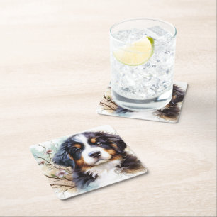 Posavasos Cuadrado De Papel Bernese Mountain Dog AI Puppy