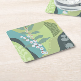 Posavasos Cuadrado De Papel Berries Blancas Mezcladas Verdes Bloques de Color