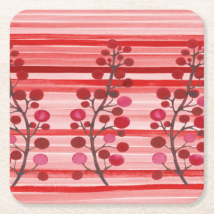 Posavasos Cuadrado De Papel Berries rojos con rayas