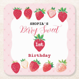 Posavasos Cuadrado De Papel Berry Sweet 1er cumpleaños