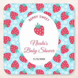 Posavasos Cuadrado De Papel Berry Sweet Blue Strawberry Baby Shower
