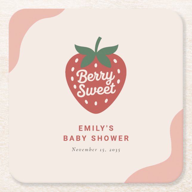 Posavasos Cuadrado De Papel Berry Sweet Cute Baby Shower (Anverso)