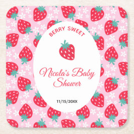 Posavasos Cuadrado De Papel Berry Sweet Pink Strawberry Baby Shower