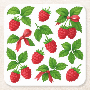 Posavasos Cuadrado De Papel Berry Sweet Raspberry Birthday Party -