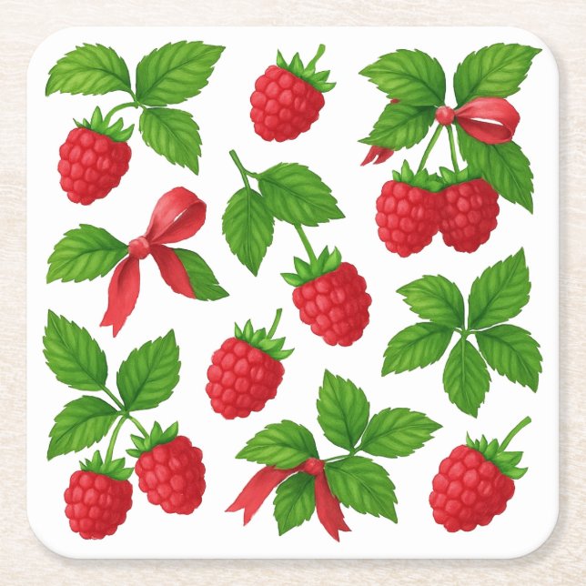 Posavasos Cuadrado De Papel Berry Sweet Raspberry Birthday Party - (Anverso)