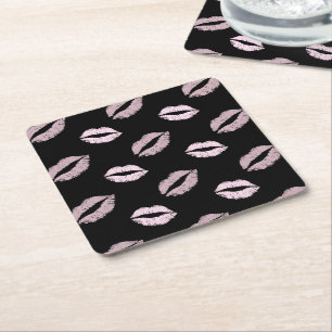 Posavasos Cuadrado De Papel Besos Rosados Plateados