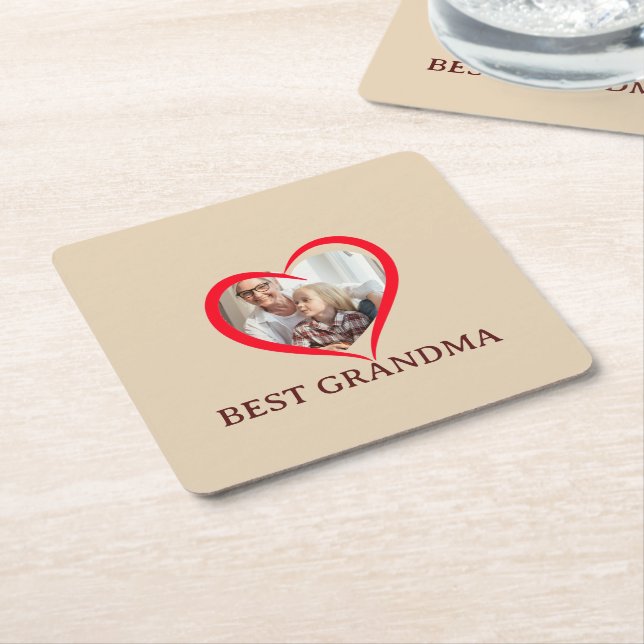 Posavasos Cuadrado De Papel Best Grandma Personalized Photo Paper Coaster Gift (En perspectiva)