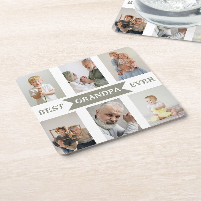 Posavasos Cuadrado De Papel Best Grandpa Ever | Custom Photos Paper Coaster (En perspectiva)