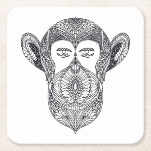 Posavasos Cuadrado De Papel Bestia salvaje del Doodle del bosque