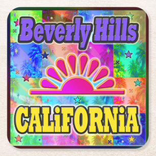Posavasos Cuadrado De Papel Beverly Hills Sun & Palms Coaster