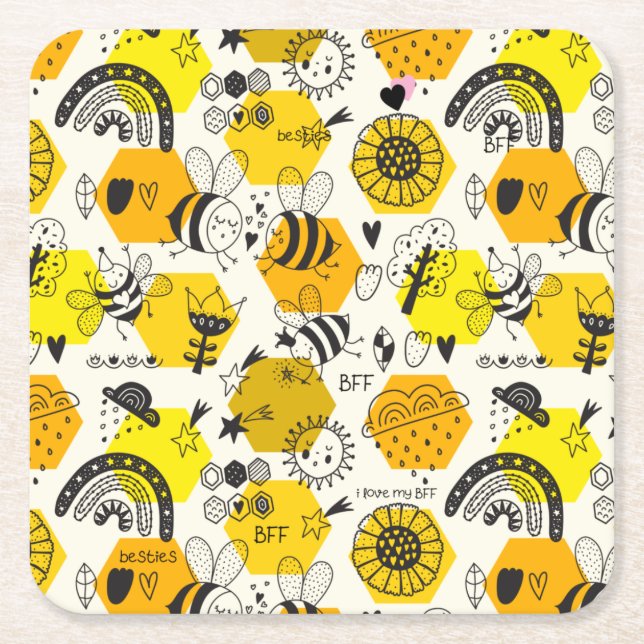 Posavasos Cuadrado De Papel BFF Queen Bee Regalos Para Abejas Salven Las Abeja (Anverso)