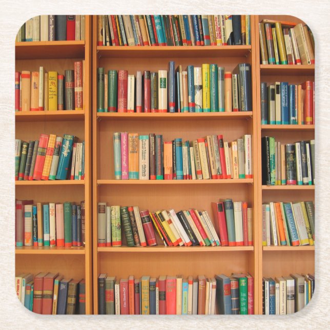 Posavasos Cuadrado De Papel Biblioteca de libros Librería Lectura de Bookworm (Anverso)