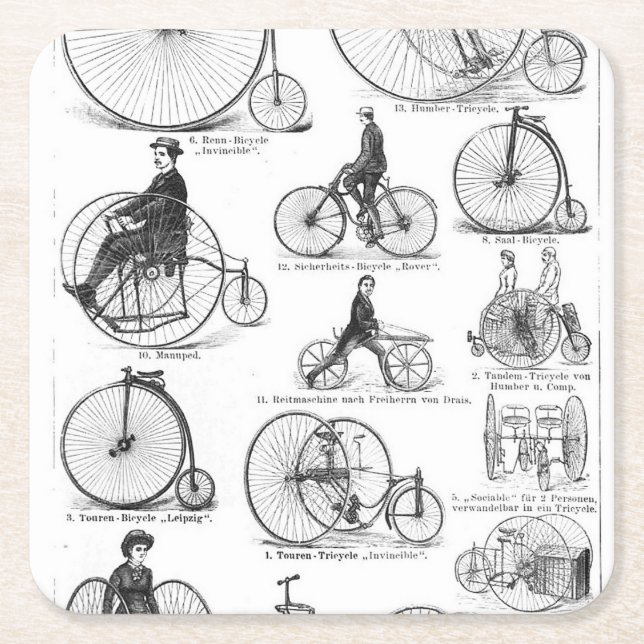 Posavasos Cuadrado De Papel Bicicleta de rueda alta Penny Farthing (Anverso)