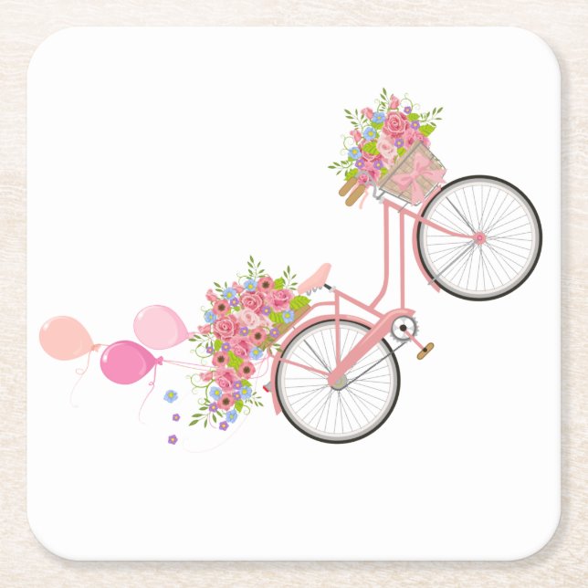 Posavasos Cuadrado De Papel Bicicleta rosa caprichosa (Anverso)